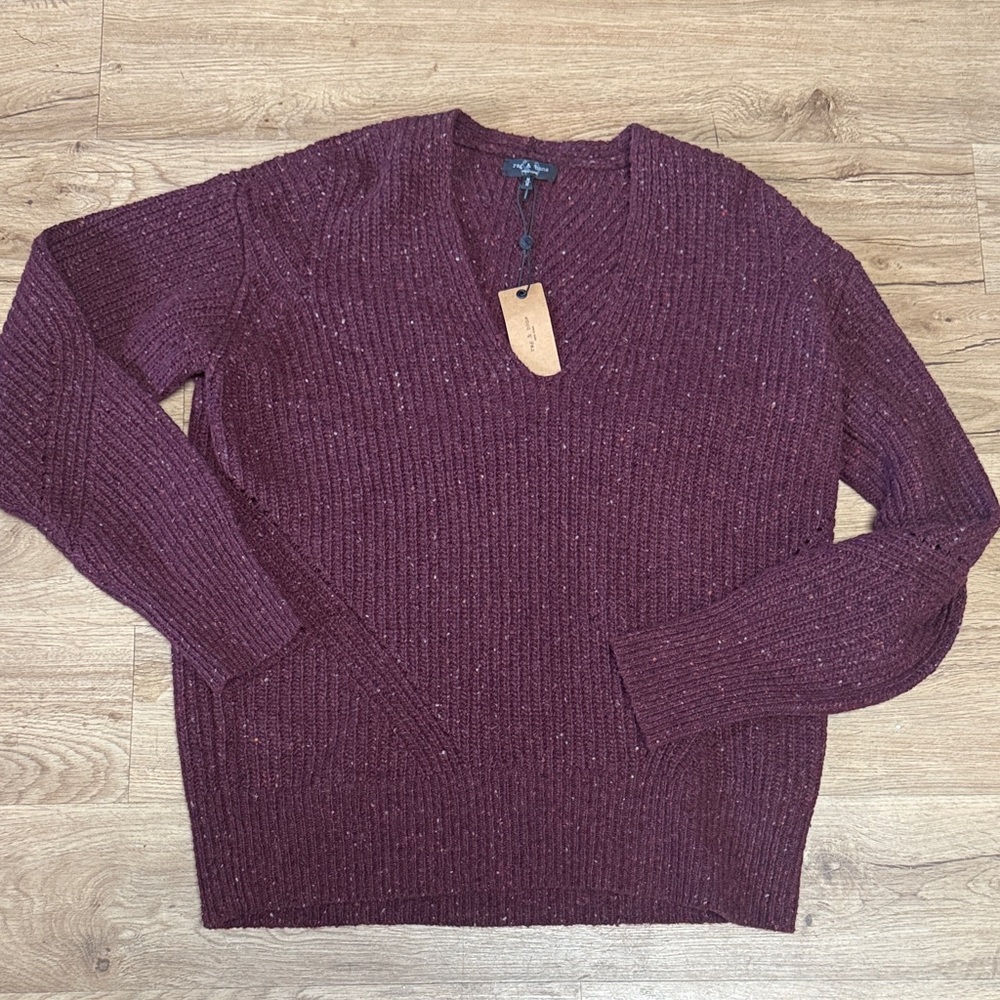 rag & bone Burgundy Eco Donegal V Sweater NWT